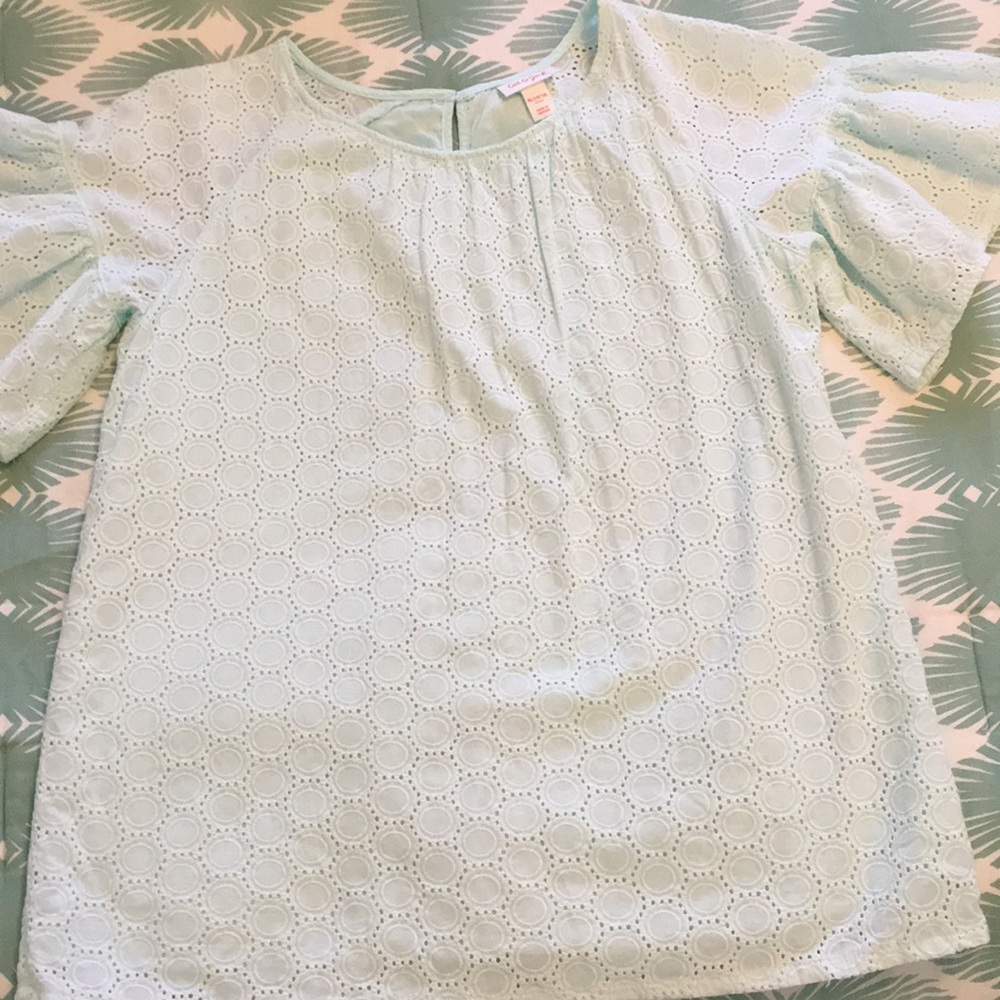 Cat and Jack Girls 14/16 Eyelet Ruffle Sleeve Top
